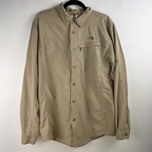 The‎ North Face Men's Fishermen Long Sleeve  Button Up Shirt L Khaki  Roll Tab